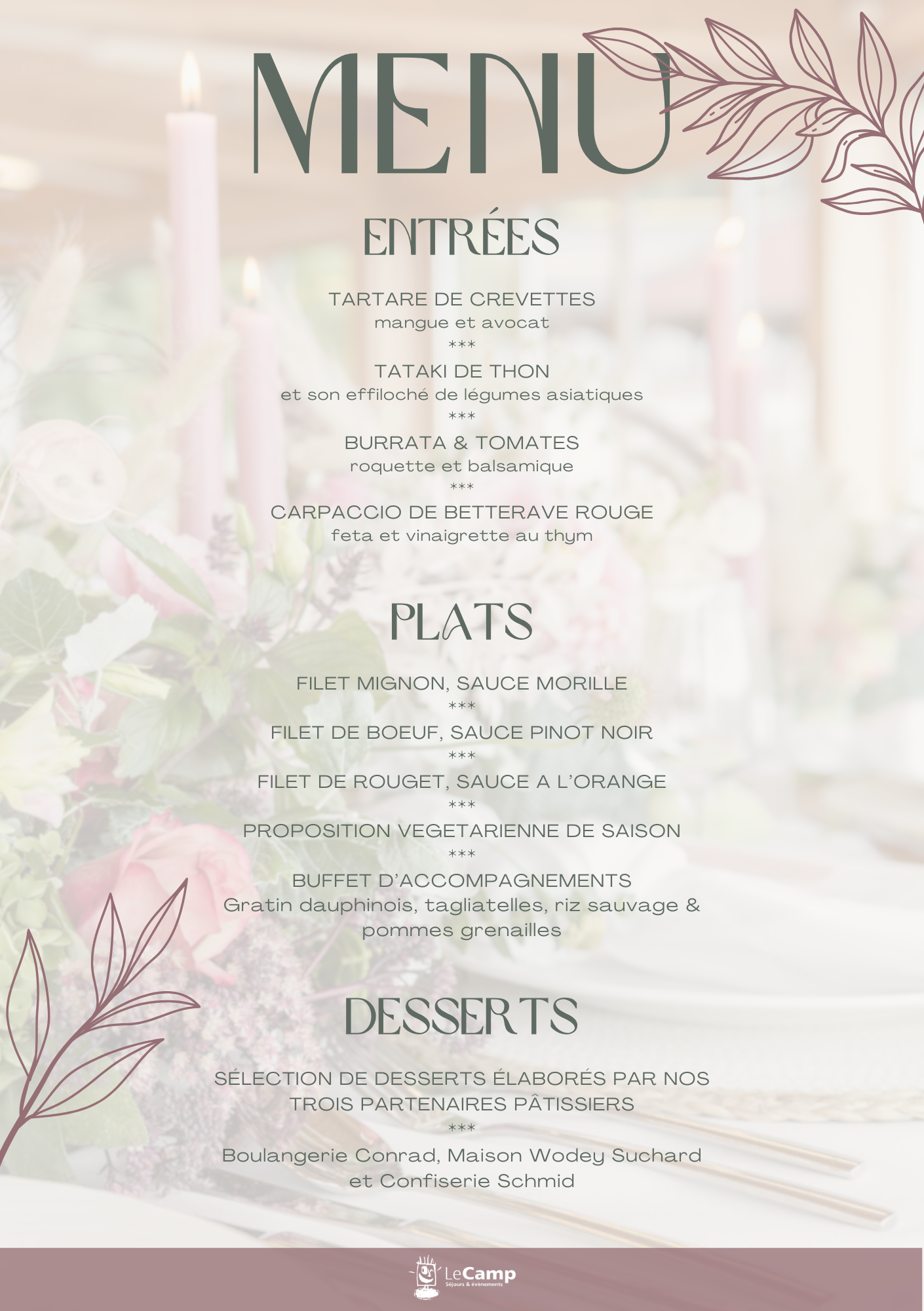 Repas dégustation 2026 Menu